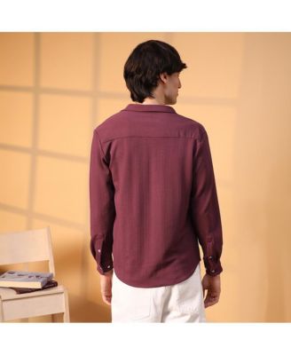 Men's Burgundy Red Rope-Textured Shirt