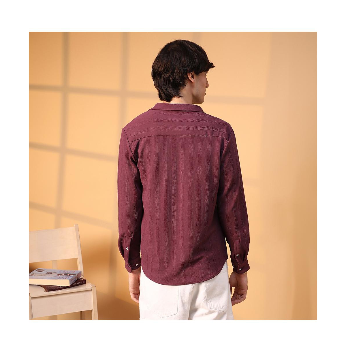 Campus Sutra Men's Burgundy Red Rope-Textured Shirt