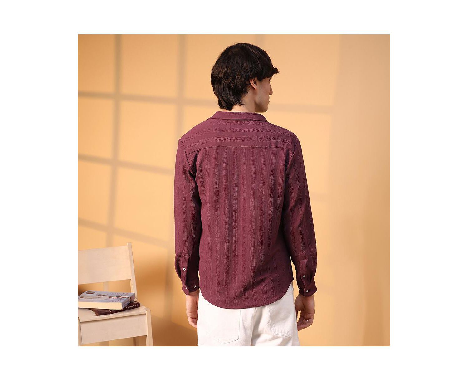Men's Burgundy Red Rope-Textured Shirt