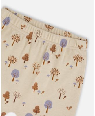 Baby Boy Cotton Pant and Top Set Beige Tree Print - Baby