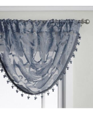 Custom Scroll Sheer Voile Waterfall Window Curtain Valances - 57 in. W x 37 in. L