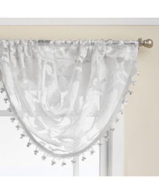 Custom Scroll Sheer Voile Waterfall Window Curtain Valances - 57 in. W x 37 in. L