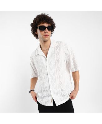 Men's Daisy White Argyle-Textured Oversized Shirt