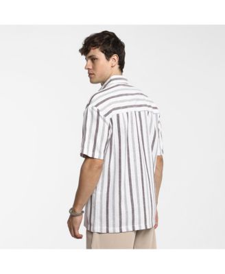 Men's Ivory White & Burgundy Red Pencil-Striped Shirt