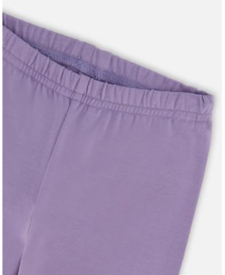 Baby Girl Cotton Jersey Leggings Purple Gray with Floral Detail - Baby