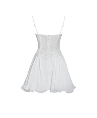 Women Fabiola Lace Trim Silver Net Top Mini Flare Chiffon Dress