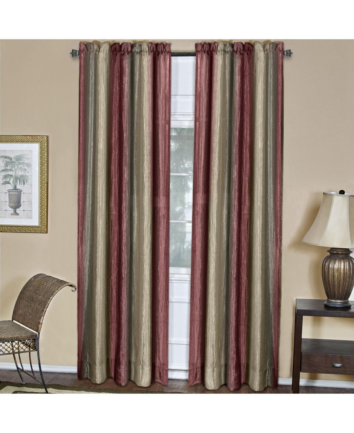 Royal Ombre Crushed Semi Sheer 84 in. Long Curtain Panel Pair - 50 in. W x 84 in. L, Autumn - Chocolate