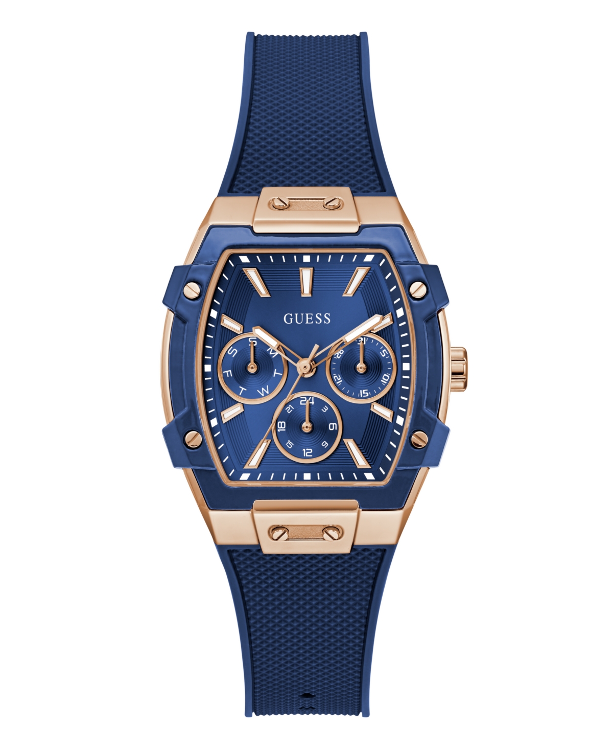 Guess Women's Blue Rose Gold Tone Multi-function Watch, 35mm In Blue
