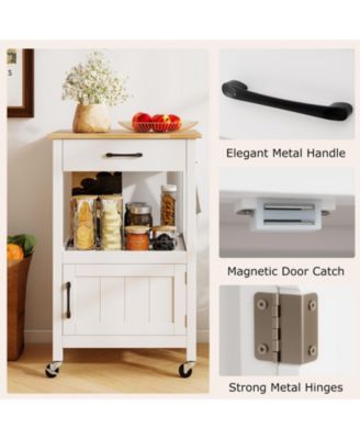 Rolling Kitchen Island Kitchen Cart w/ Rubber Wood Top Drawer