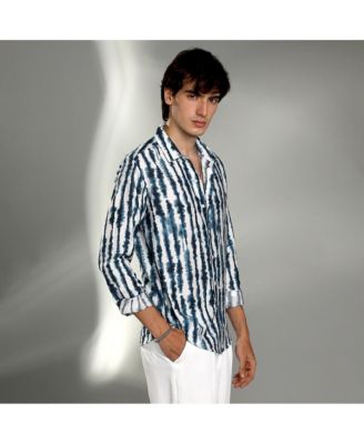 Men's Indigo Blue & Daisy White Ink-Striped Shirt