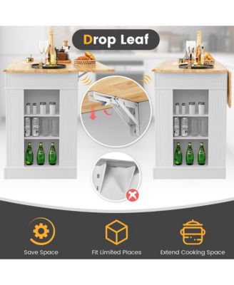 Large Kitchen Island Drop Leaf Breakfast Bar w/ Wood Top Shelves Drawers