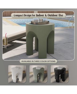 Crus Collection Fiberglass Outdoor Side Table in Grey