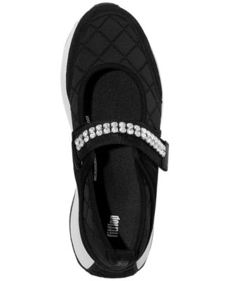 Women's F-Mode Flow Crystal-Strap Quilted Mary Jane Flats