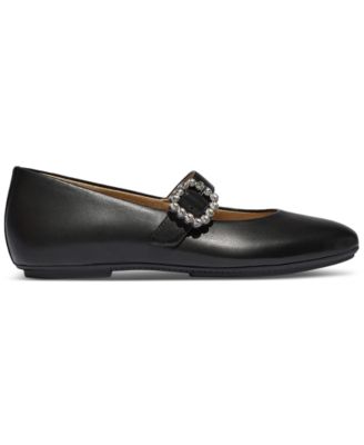 Women's Delicato Crystal-Buckle Metallic-Leather Mary Jane Flats