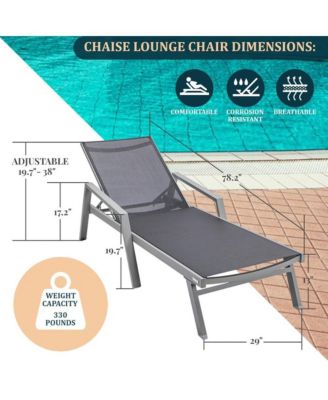 Grey Aluminum Outdoor Patio Chaise Lounge Chair With Arms