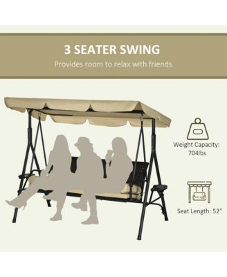 3-Seat Porch Swing with Canopy Outdoor Swing with Cushion, Pillows