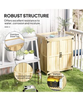 Wood Storage Shed, Potting Shed w/Metal Tabletop, Natural Wood