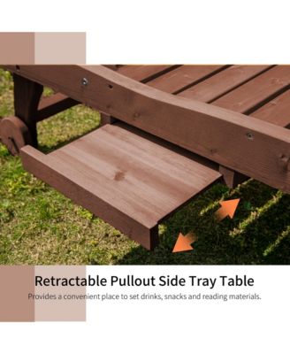 Chaise Lounge Pool Chair, Built-in Table, Wood Look