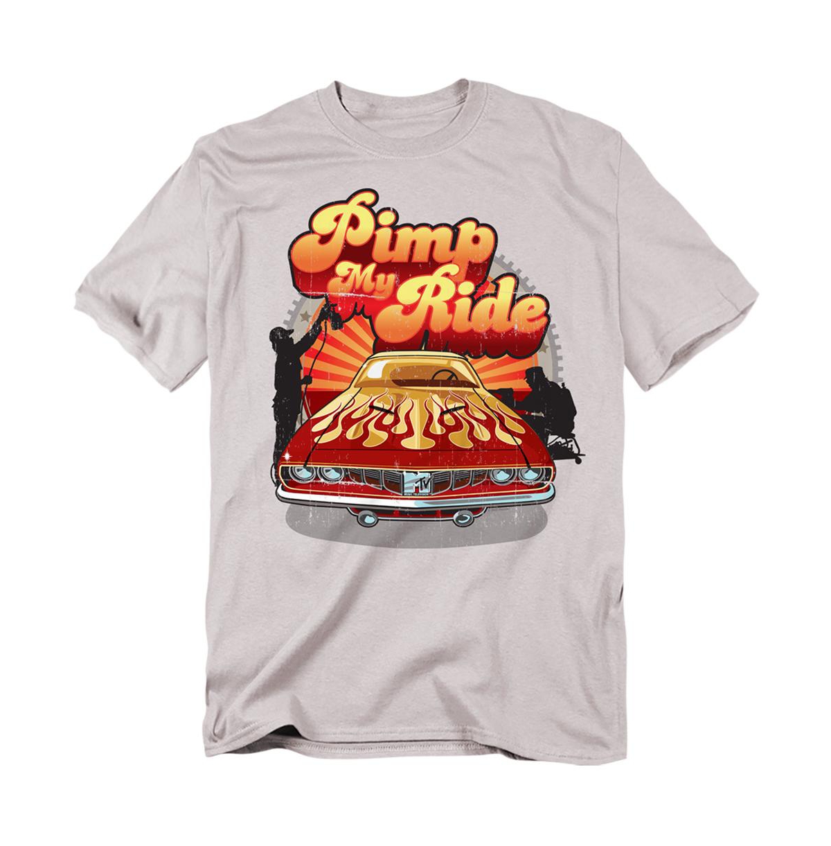 Men's My Ride Classic Car With Flames And Logo T-Shirt - Silver