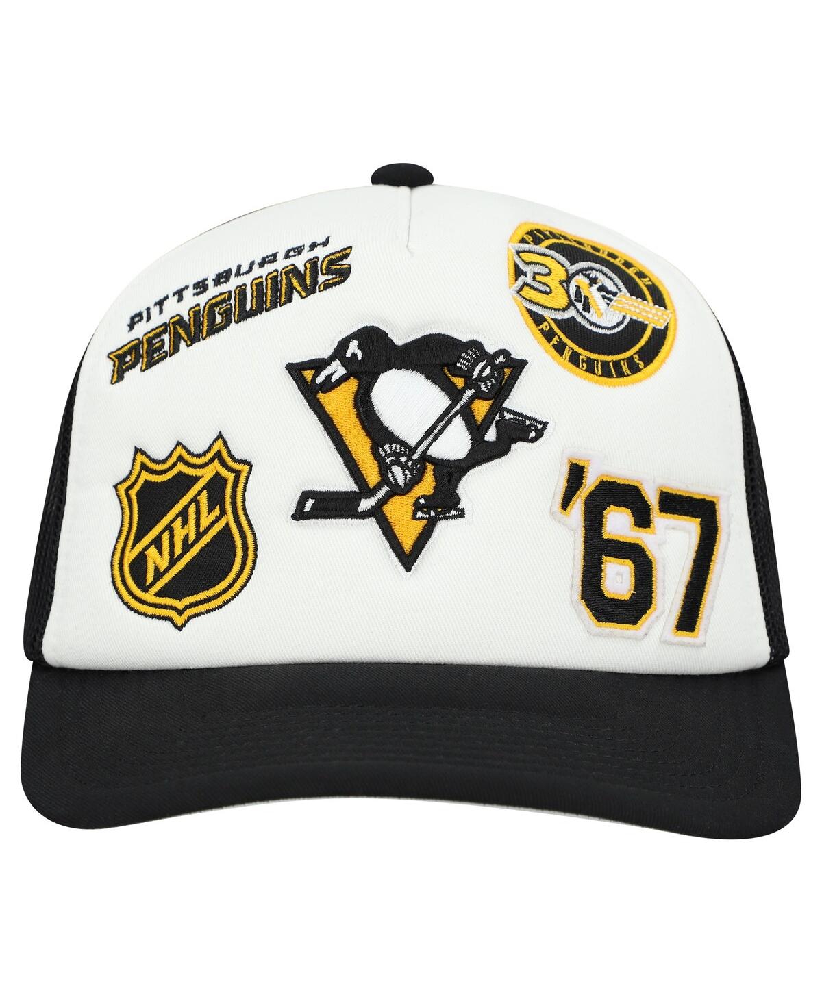 Mitchell & Ness Men's White/black Pittsburgh Penguins Gridlock Trucker Adjustable Hat In Multi