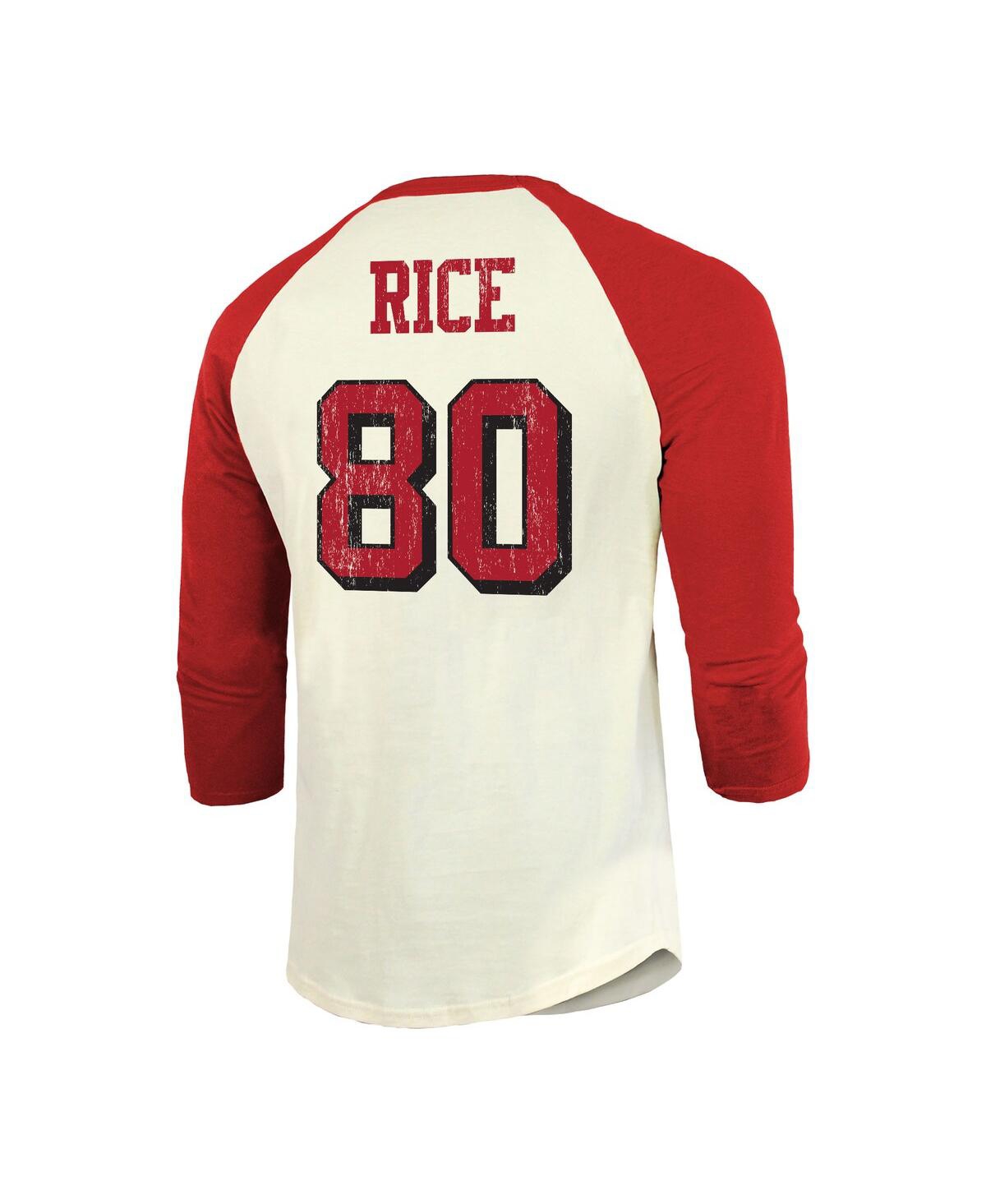 Majestic Men's Jerry Rice Cream/scarlet San Francisco 49ers Retired Player Name Number 3/4 Raglan Sleeve T-sh In Red