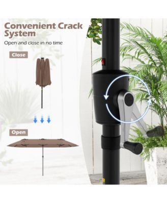 15.5 FT Double-sided Patio Umbrella w/ Solar Lights Outdoor Twin Size Umbrella