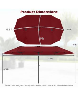15.5 FT Double-sided Patio Umbrella with Solar Lights Outdoor Twin Size Umbrella