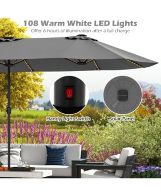 15.5 FT Double-sided Patio Umbrella with Solar Lights Outdoor Twin Size Umbrella