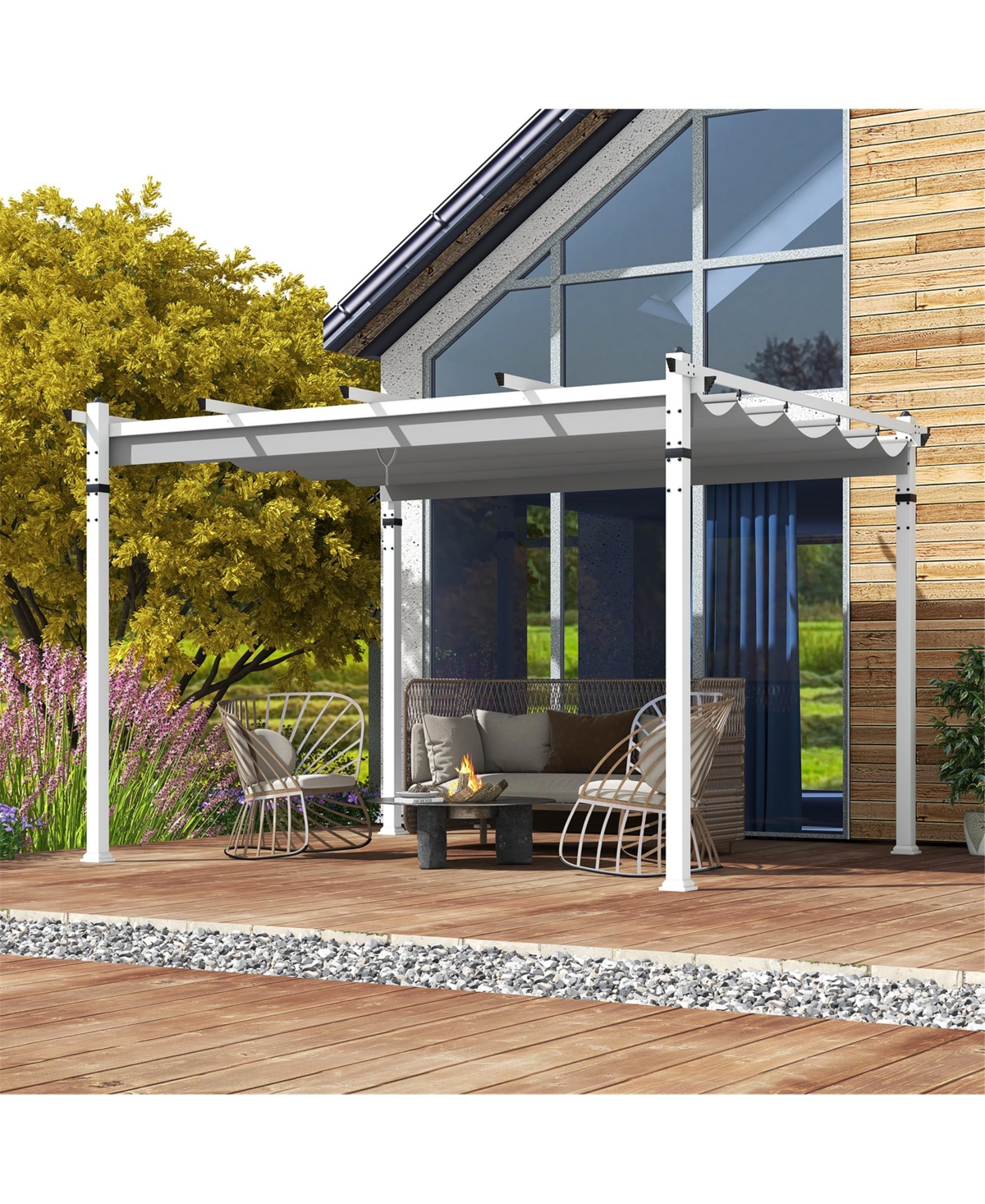 Gymax 12' x 10' Outdoor Pergola w/ Retractable Canopy Aluminum Frame Anchors Patio