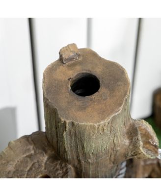 Outdoor Fountain with Backyard Birdhouse Tree Trunk Design