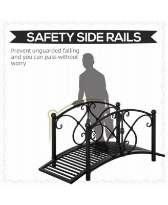 Garden Bridge 3.3', Floral Pond Bridge with Safety Railings