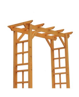 7' Wood Steel Outdoor Garden Arched Trellis Arbor w/ Fir Wood,