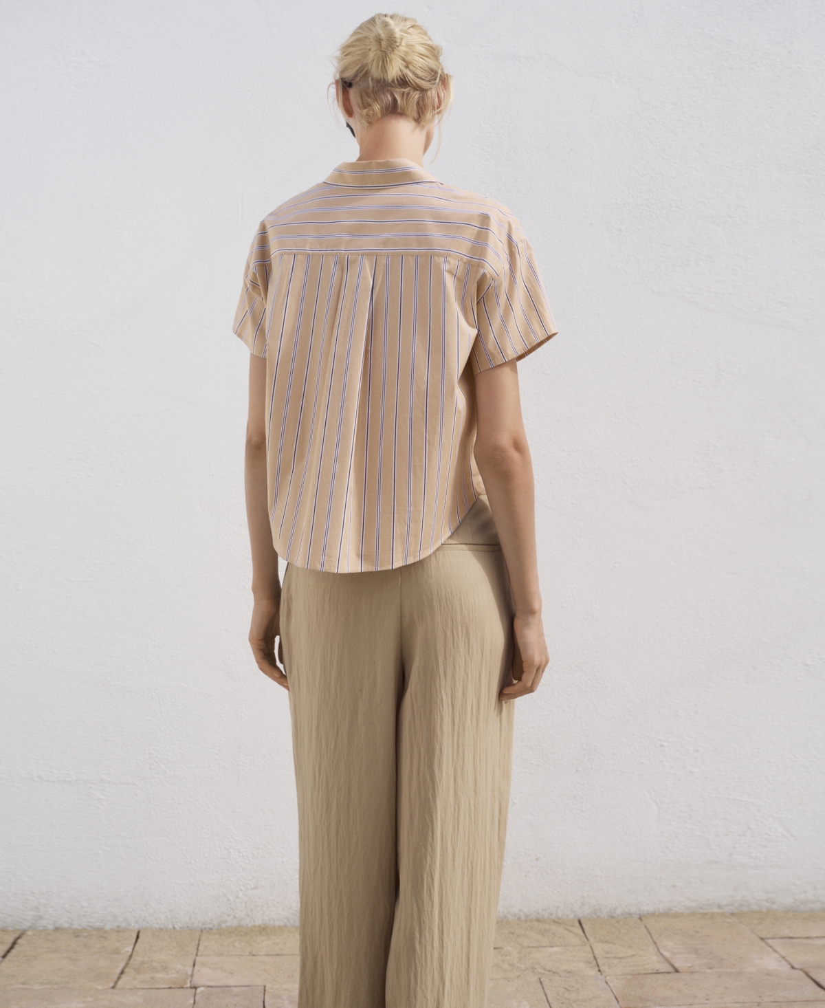 Mango Stripe Short Sleeve Poplin Button-up Shirt In Brown
