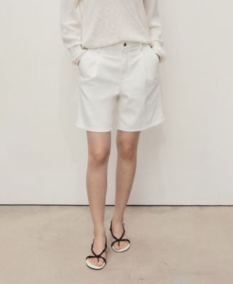 Women's Mid-Rise Pleated Denim Bermuda Shorts