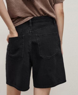 Women's Mid-Rise Pleated Denim Bermuda Shorts