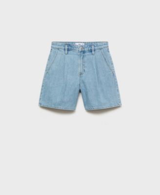Women's Mid-Rise Denim Pleated Bermuda Shorts