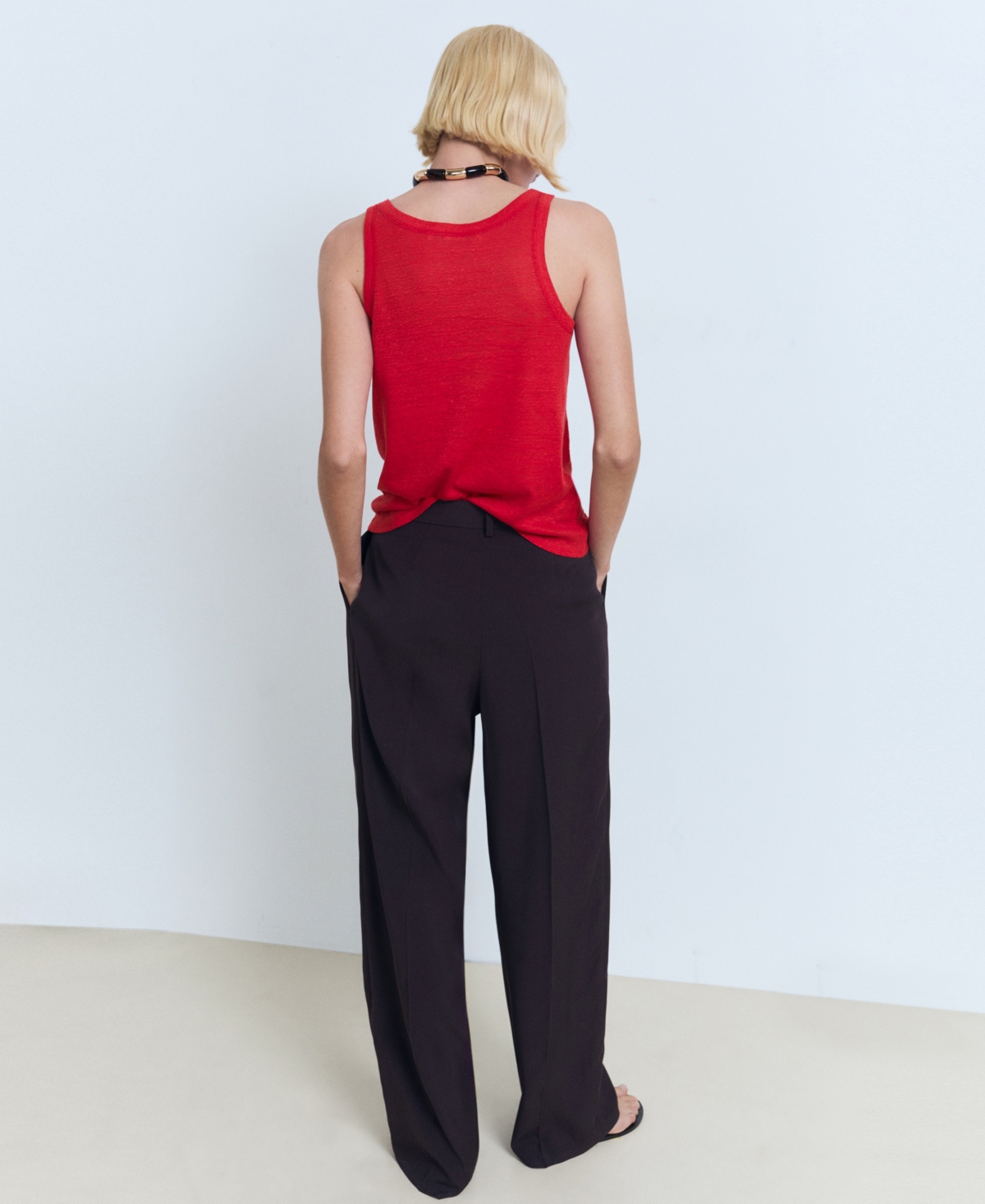 Mango Women's Strap Linen Top In Red