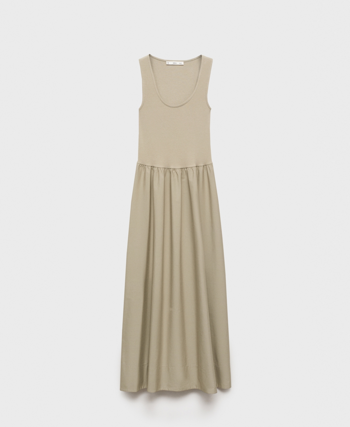 Mango Flared Dress In Combined Fabric Khaki In Brown