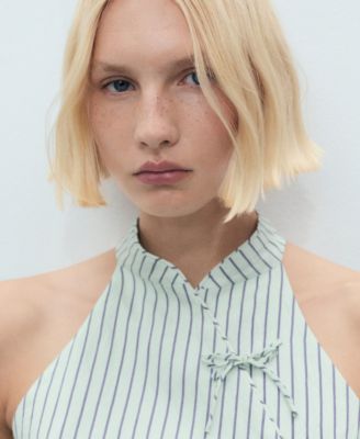 Women's Strap Neckline and Laces Striped Top