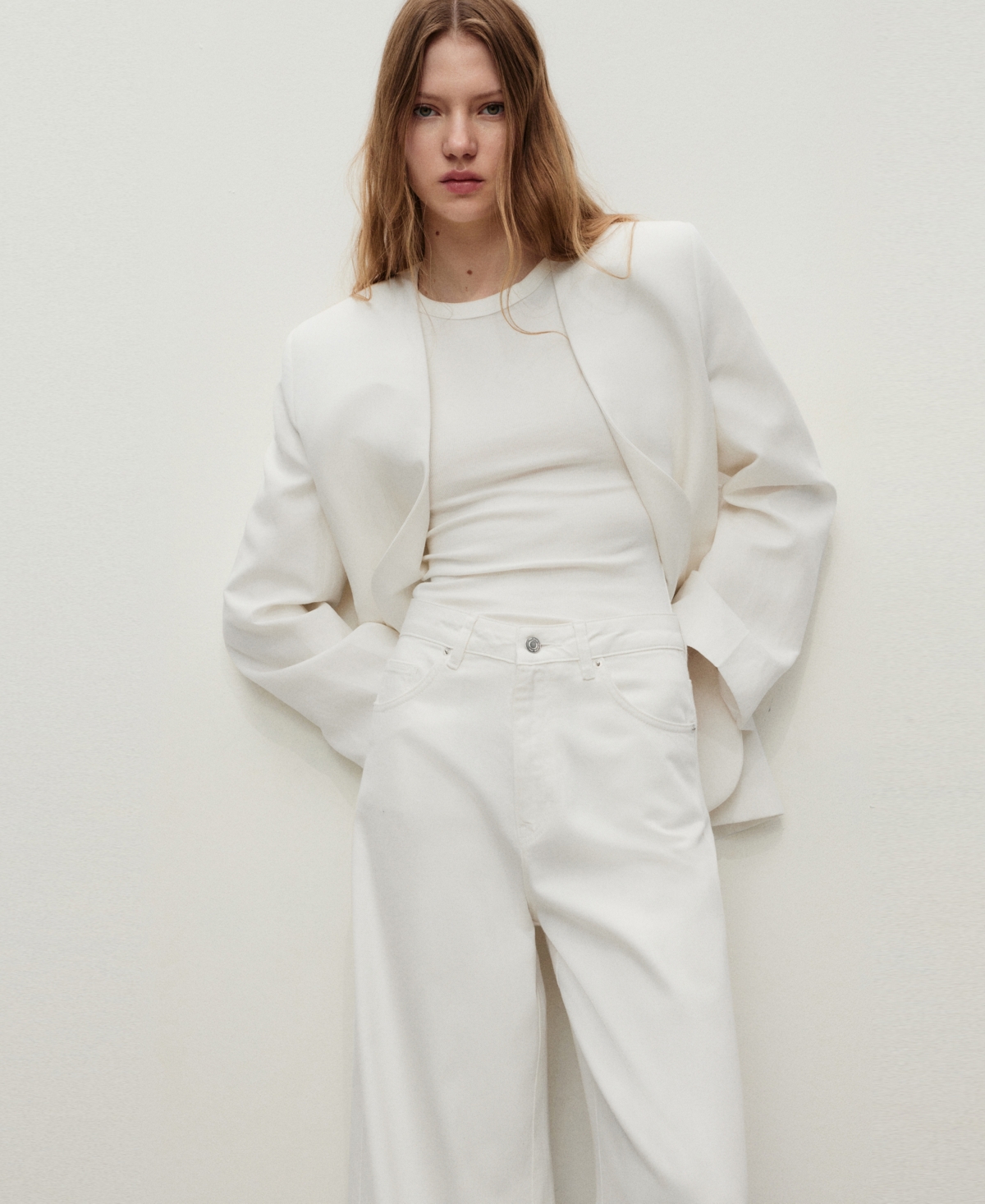 Mango High Waist Wide Leg Jeans In Neutral