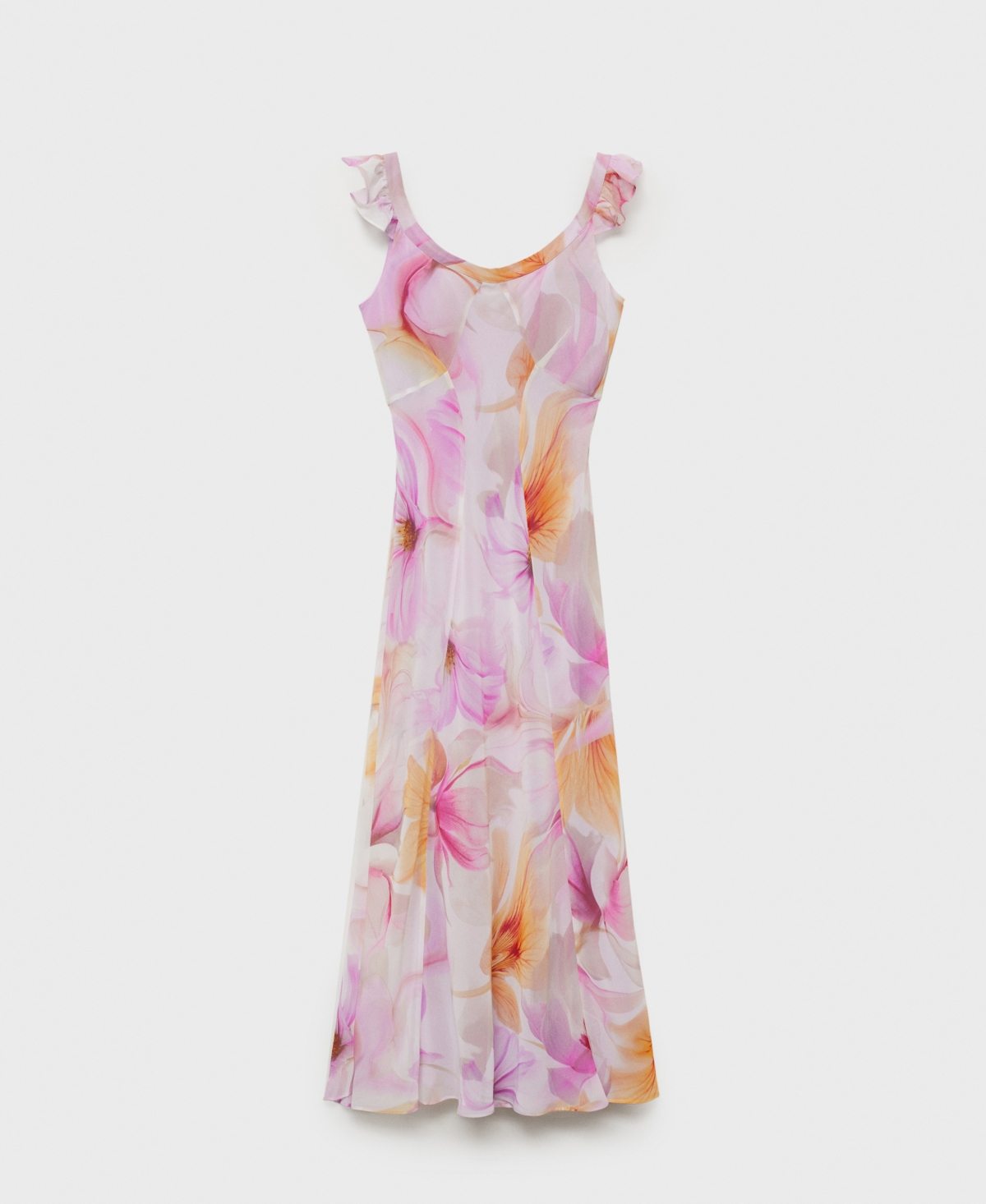 Mango Floral Ruffle Chiffon Maxi Dress In Purple