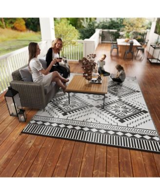 Outdoor Rug, 9' x 12' Floor Mat, Toothed Rhombus