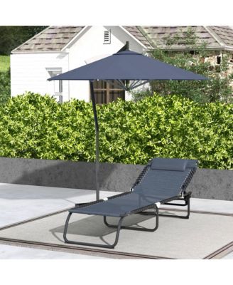 Outdoor Folding Chaise Lounge Chair Portable Lightweight Reclining Garden Sun Lounger with 4-Position Adjustable Backrest for Patio, Deck, and Poolside, Grey