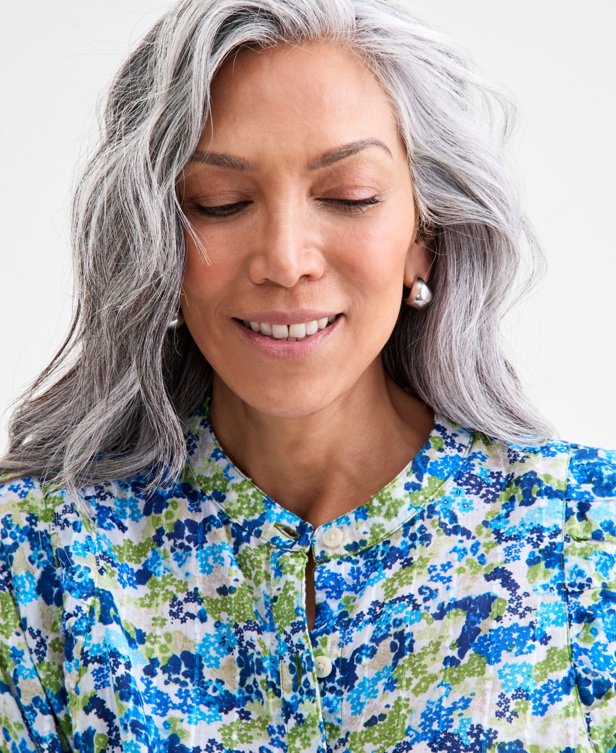 Style & Co Women's Printed Cotton Button-front Blouse, Exclusively At Macy's In Blue