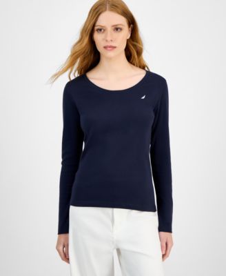 Women's Cotton Scoop-Neck Long-Sleeve T-shirt, Online Only 