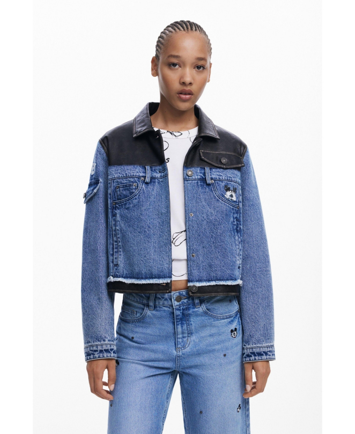 Desigual Women's Waxed Mickey Denim Jacket In Blue