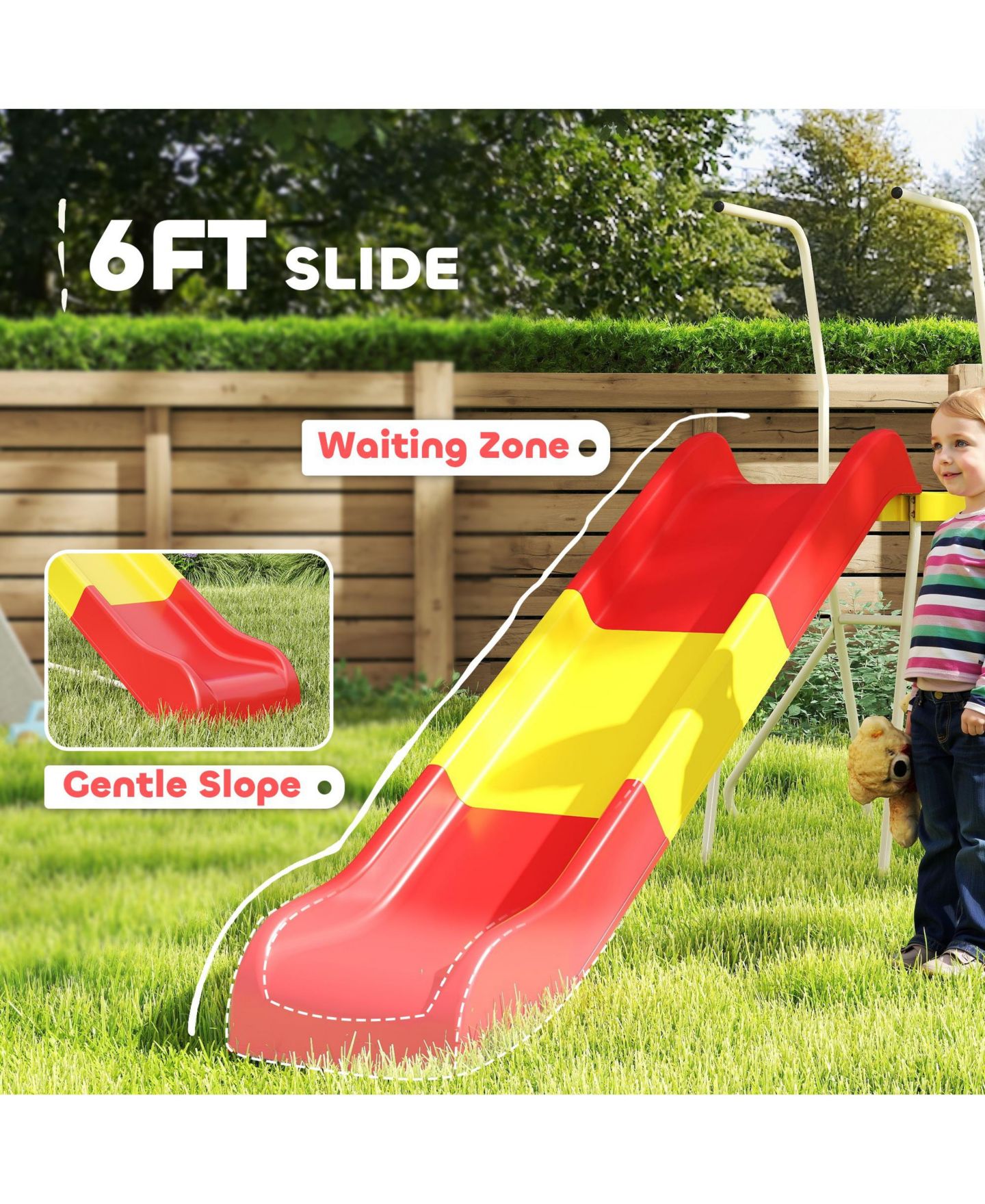 Детская игрушка Qaba 6ft Metal Freestanding Slide, 99 lbs. Capacity, Ages 3-8, цвет: Красный — фото 4