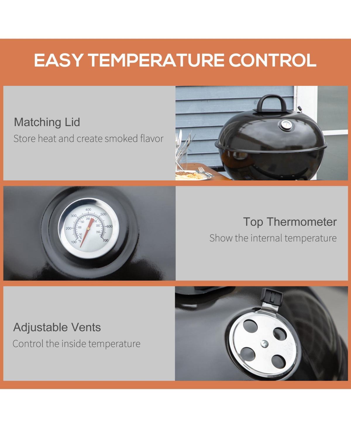 Outsunny Charcoal Bbq Grill on Wheels 21" Barbecue Smoker W/ Table, Shelf