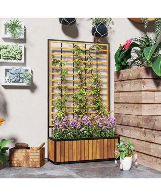 Raised Garden Bed, Planter Box with Trellis, Removable Pots,