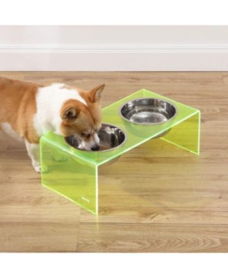 The Licker Store Keaton Modern Acrylic Rectangular Elevated Pet Feeder with 2-Stainless Steel Bowls